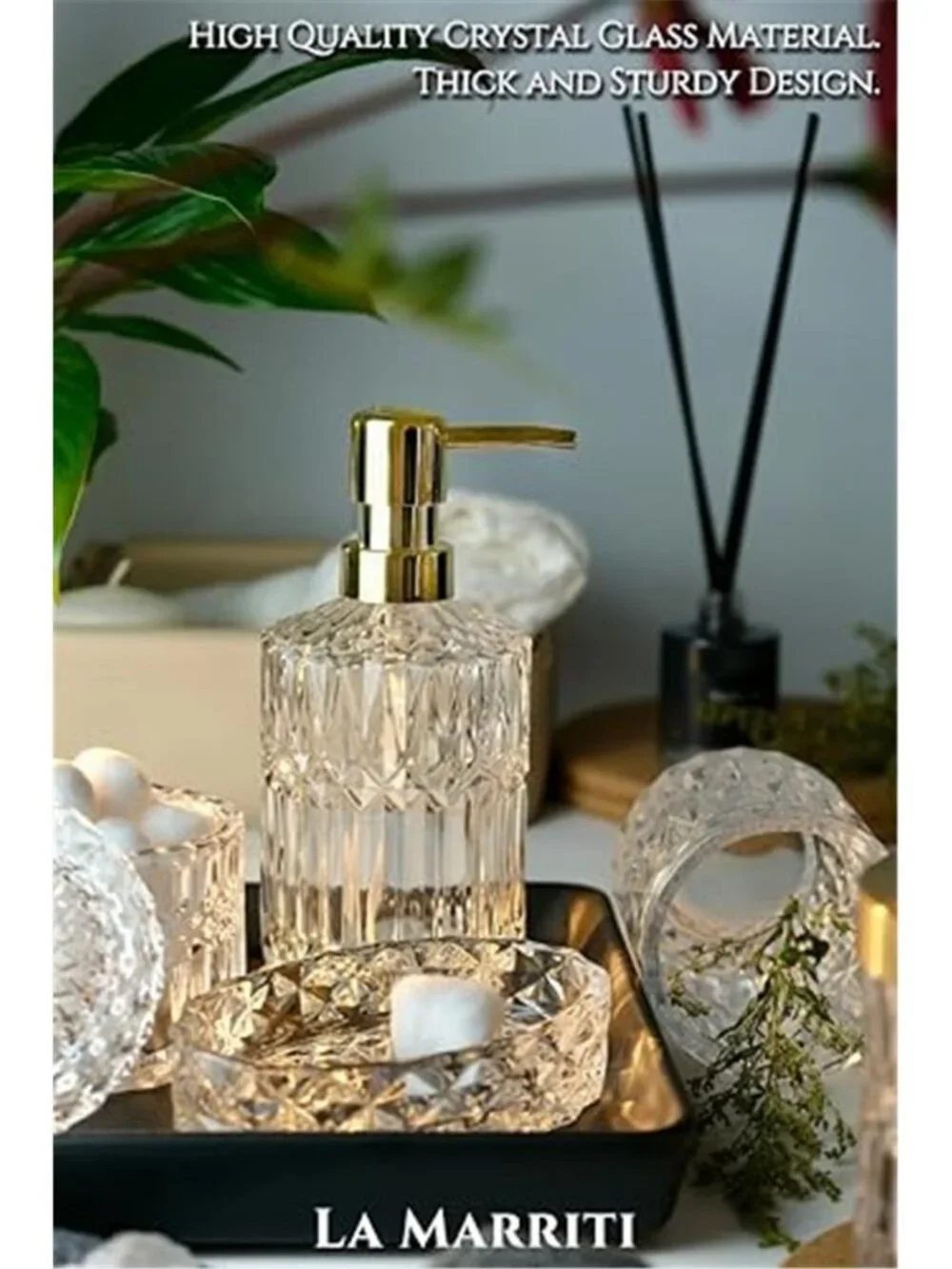 Clear Bathroom Accessories Set, 5pcs Crystal Glass Bathroom Set